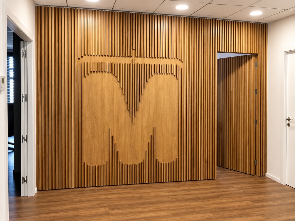 El mismo revestimiento con la puerta oculta abierta