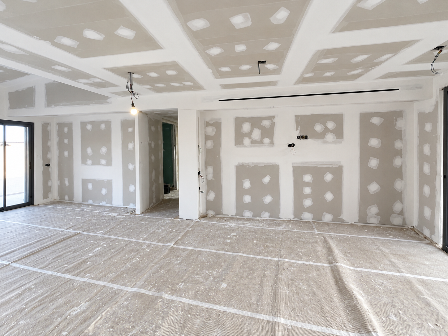 Salón en obra antes de instalar el mobiliario a medida